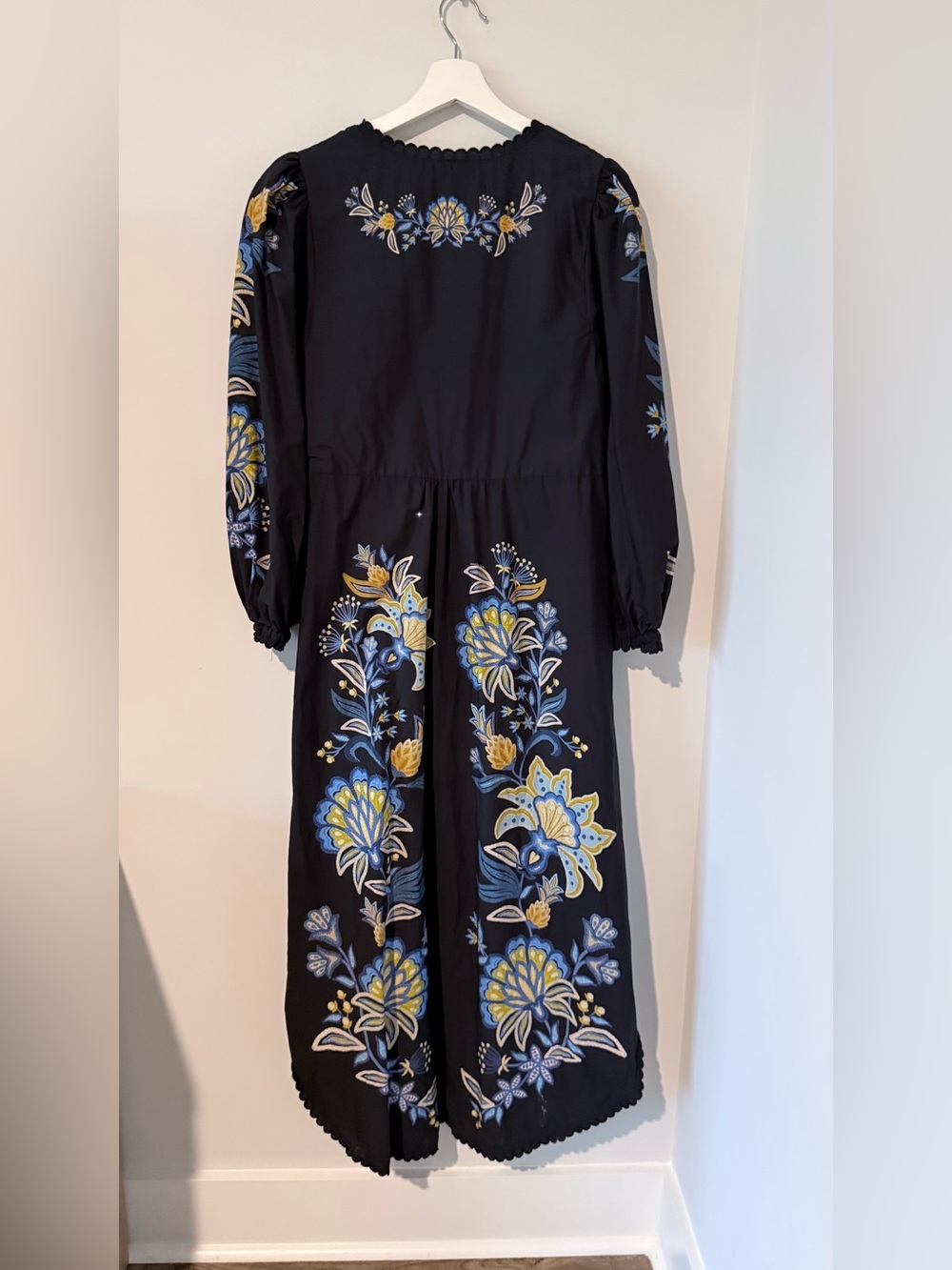 FARM Rio Stitched Garden Floral Black Midi Dress Fairycore Boho Women L Vacation - Picture 12 of 16